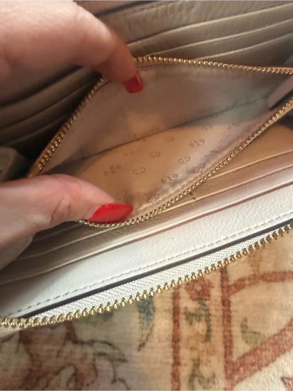 Tory Burch Pale Blush Zip Wallet with Gold Hardware